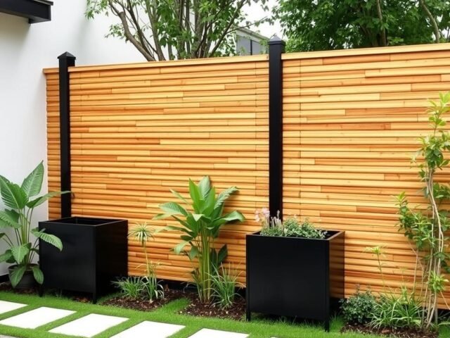 Modern bamboo fence with sleek design elements for 2025 landscape trends