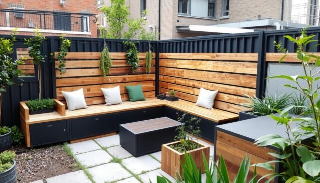 Multi-functional fence with integrated seating and storage for Modern Fence Ideas 2025