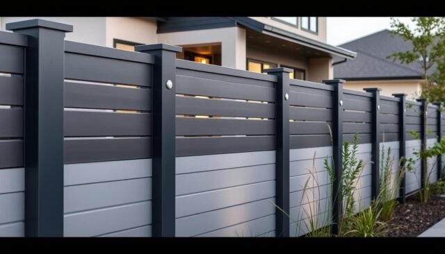 Recycled composite fence with modern design elements showcasing Modern Fence Ideas 2025